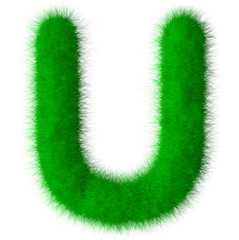 Green alphabet grass U letter,eco font isolated on white backgro