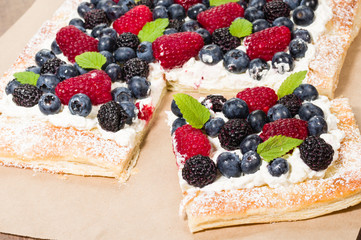 Berry tart cut into squares