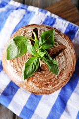 Fresh baked bread and fresh basil