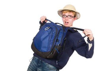 Funny student wearing safari hat