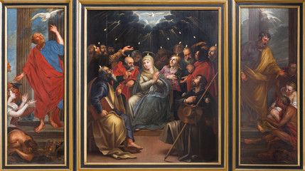 Mechelen - Tryptich of Pentecost scene in st. Johns church