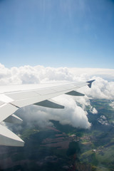 Airplane wing out of window