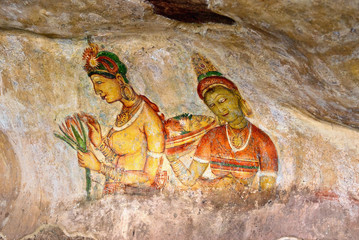 frescoes at the ancient rock fortress of Sigiriya in Sri Lanka