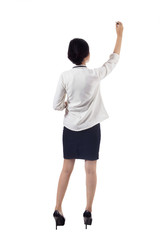 Rear view of businesswoman write on whiteboard