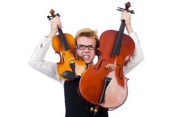 Funny man with violin on white © Elnur