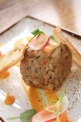 rabbit  chicken terrine plated meal