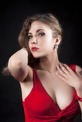 Attractive Sexy  Young Woman In Red Dress