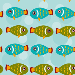 Seamless pattern with funny cute fish animal on a blue backgroun