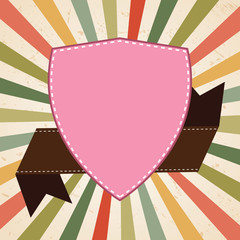 Old vector round retro vintage label on sunrays background