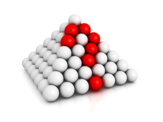 pyramid of spheres with red question mark