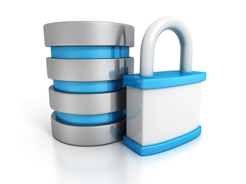 Database security concept with padlock