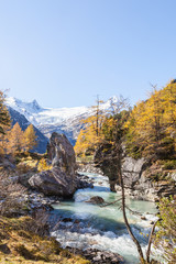 Rapid River in autumn alp landscape