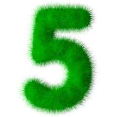 Green grass font number 5,eco font isolated on white background