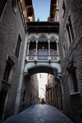 Carrer del Bisbe Street in Gothic quarter of Barcelona