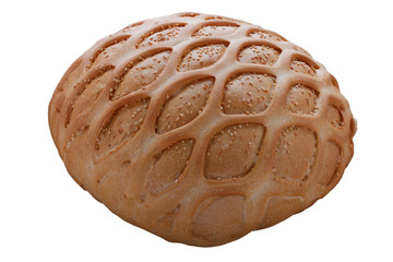 Wheat bread with sesame and pattern. isolated on white backgroun