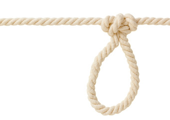 Butterfly knot on white rope. isolated on white