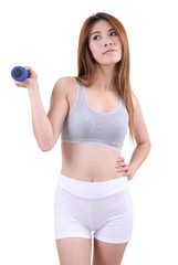 woman holding dumbbell