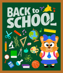 Back to school background with cat vector