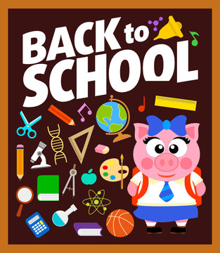 Back to school background with piggy vector
