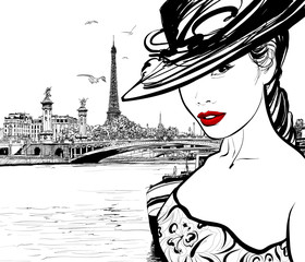 Jeune femme près de la Seine à Paris