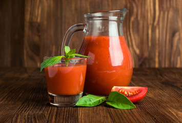 Tomato juice in a glass jug