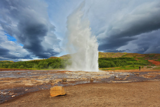 High column of hot water and steam