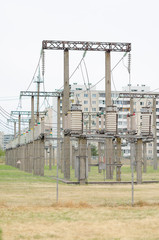 High voltage AC transmission towers.