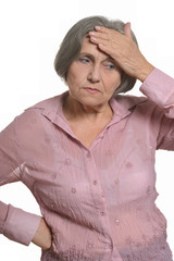 Senior Woman with Aching Head Isolated