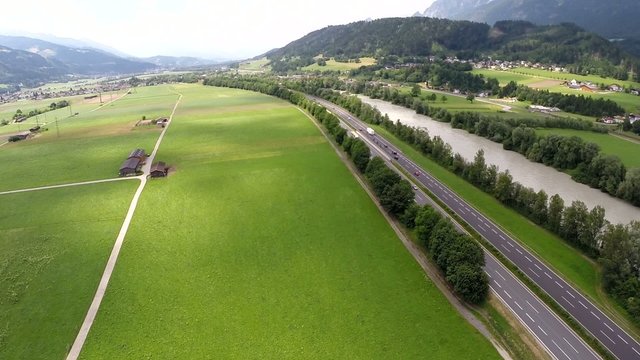 Freeway going through a Valley - Aerial Flight