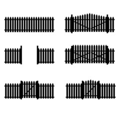 Black fence and gate on a white background. Raster