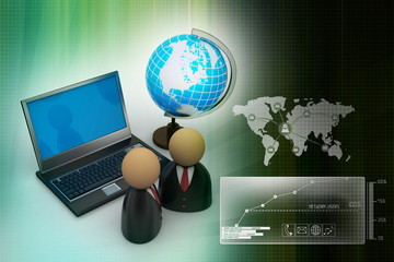 man icon with laptop and globe