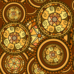 Seamless pattern. Circles with decorative swirls.