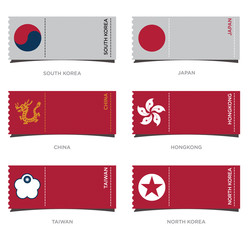 Set of Badge and Flag Icon for East Asia in Flat Design, Vector