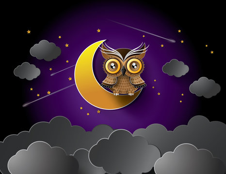 vector of owl and moon.