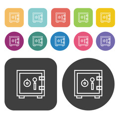 Safe vector icon set. Finance and business symbol. Round and rec