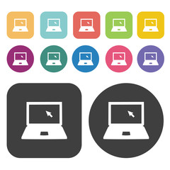 Laptop Icon Set. Round and rectangle colourful 12 buttons.