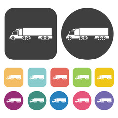 Fototapeta na wymiar Truck icons set. Round and rectangle colourful 12 buttons.