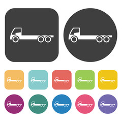 Truck icons set. Round and rectangle colourful 12 buttons.
