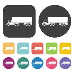 Truck icons set. Round and rectangle colourful 12 buttons.