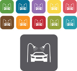Shower Car wash icons set. Rectangle colourful 12 buttons. Illus