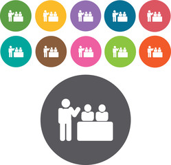 Business and management icons set. Round and rectangle colourful