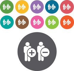 Business and management sign icons set. Round and rectangle colo