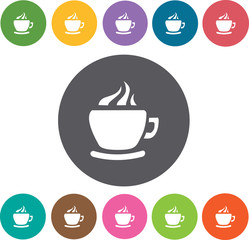Coffee icon. Hotel icons set. Round colourful 12 buttons. Illust