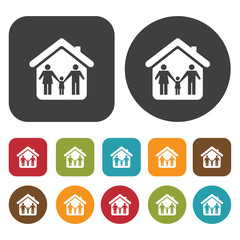 Houses and Building icons set. Real estate. Round and rectangle