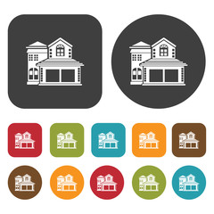 Houses and Building icons set. Real estate. Round and rectangle