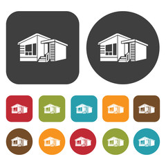 Houses and Building icons set. Real estate. Round and rectangle