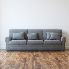 Grey Textile Classic Sofa In Minimalist Interior Room