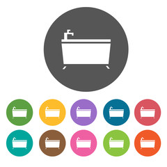 Bathtub Icons Set. Round colourful 12 buttons. Illustration eps1