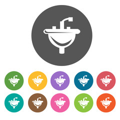 Washbasin icons set. Round colourful 12 buttons. Illustration ep