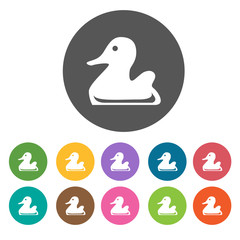 Duck icons set. Round colourful 12 buttons. Illustration eps10